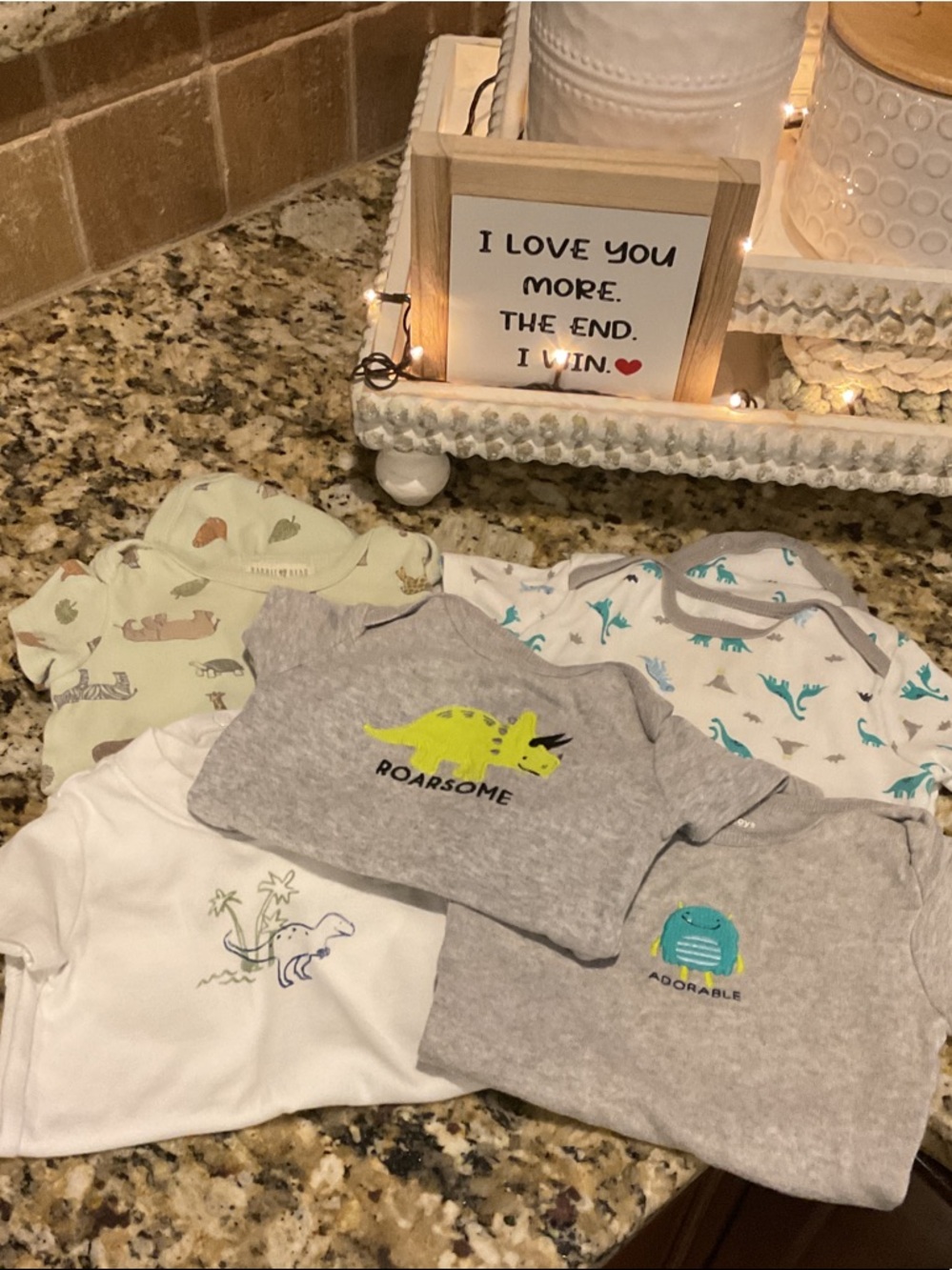 3-6 month Baby Dinosaur Onesies- Gray, White, Mint
